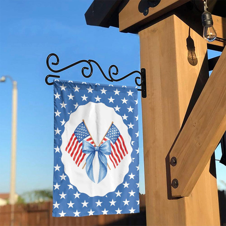 American Flag Garden Flag | Patriotic Watercolor Bow Design | Premium Weather-Resistant Polyester | July 4th Memorial Day Outdoor Decor