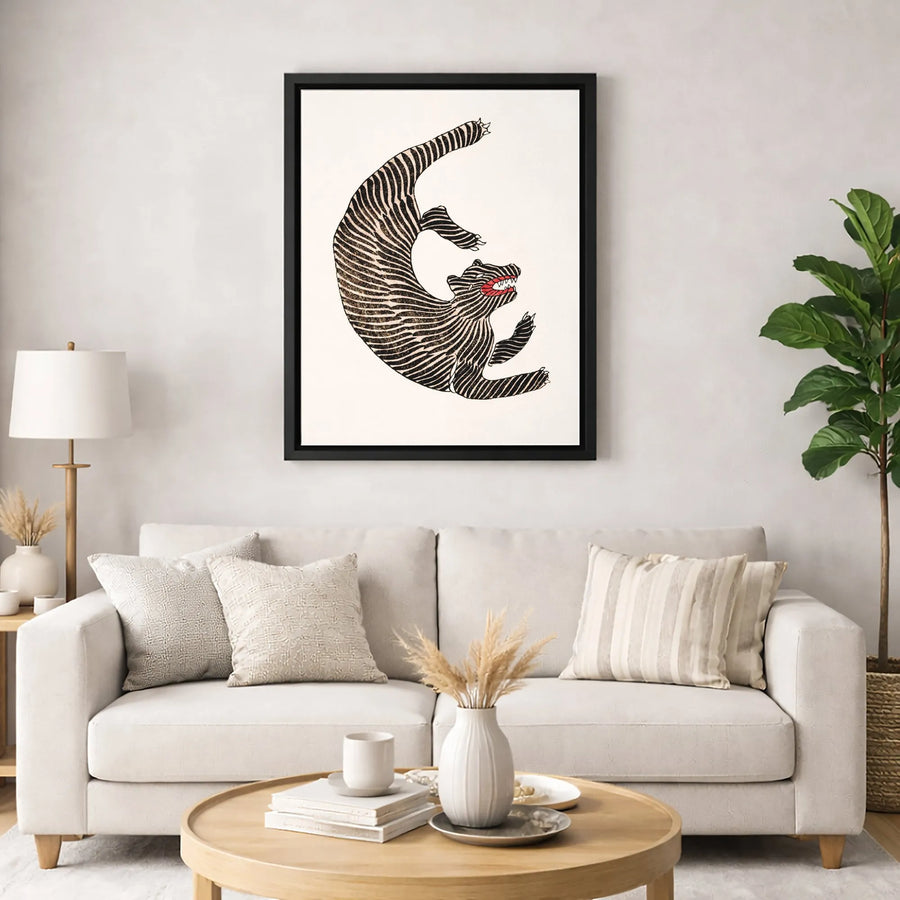 Japanese Tiger Canvas Wall Art | Vintage Woodblock Style Illustration | Premium Gallery Wrapped Print | Unique Home Office Decor Gift