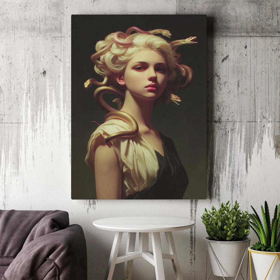 Medusa Vertical Canvas | Mythological Portrait Art | Premium Canvas Print | Greek Mythology Gift for Dark Academia Home Decor