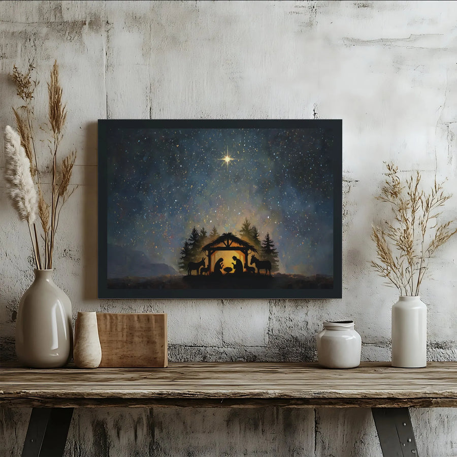 Nativity Scene Canvas Wall Art | Star of Bethlehem Silhouette | Premium Gallery Wrap Print | Religious Christmas Home Decor Gift