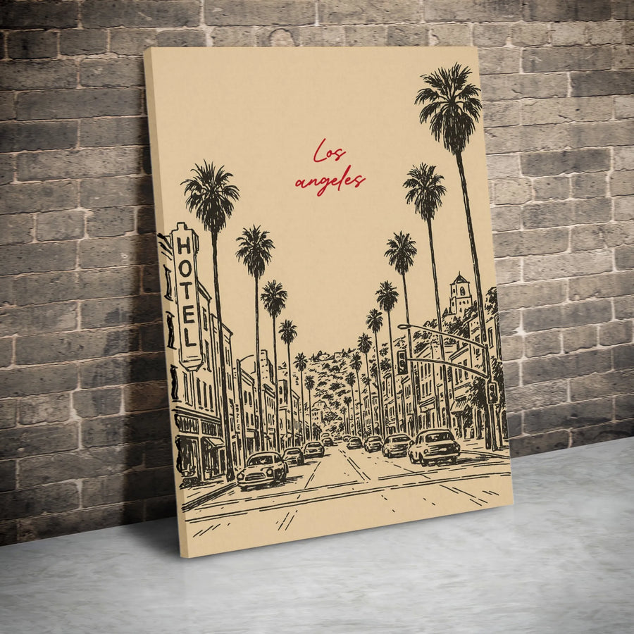 Los Angeles Wall Art | Vintage California Palm Tree Sketch | Gallery-Quality 1.25" Canvas Print | Modern Home & Office Decor Gift