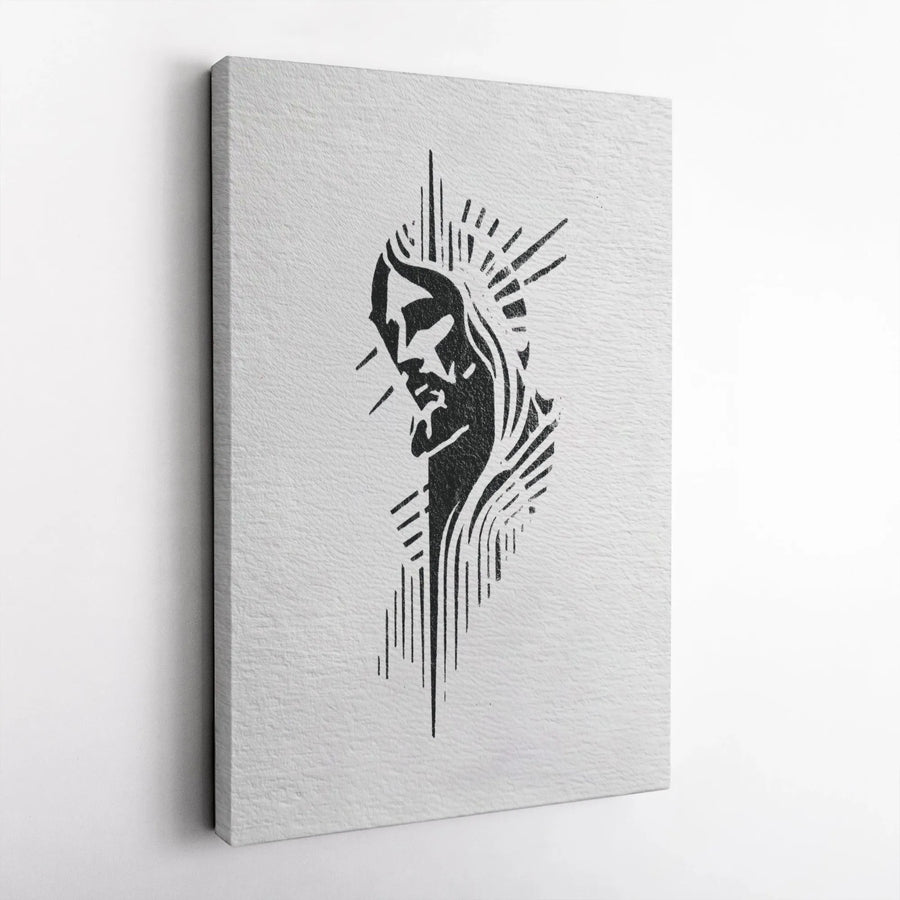 Jesus Christ Canvas Wall Art | Minimalist Black and White Portrait | Premium 1.25" Gallery Wrapped Canvas | Spiritual Home Decor Gift for Believers