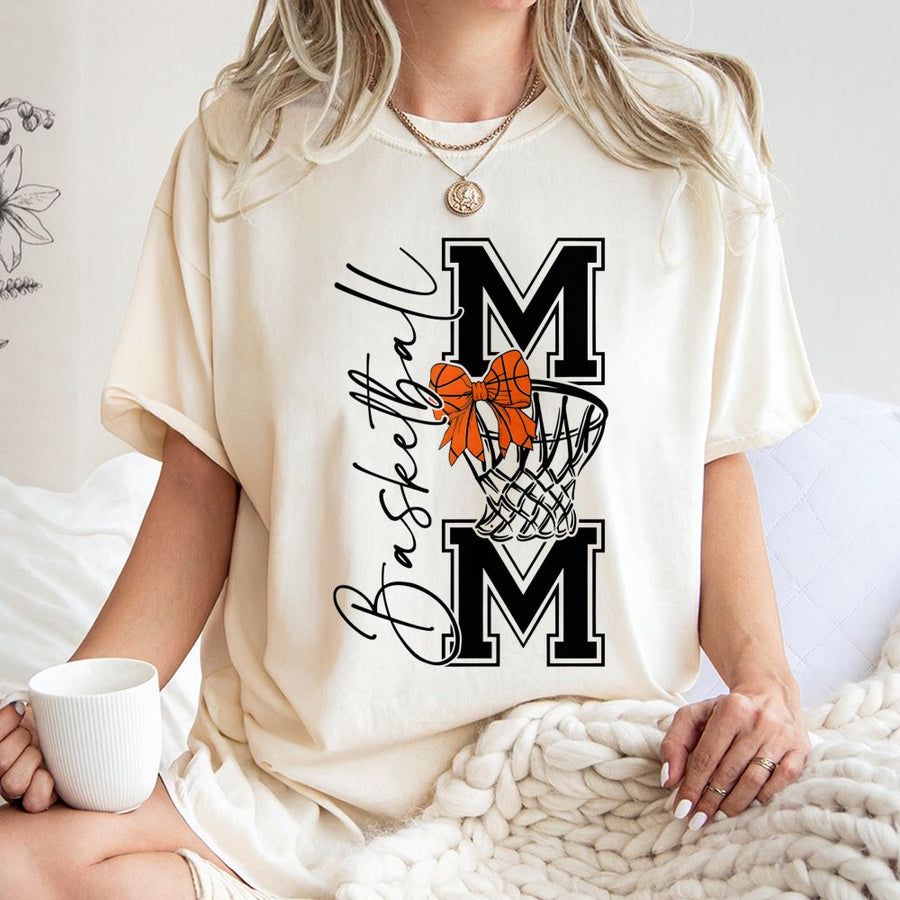 Basketball Mom T-Shirt | Coquette Bow Graphic Design | 100% Soft Cotton Tee | Game Day Gift for Basketball Mama