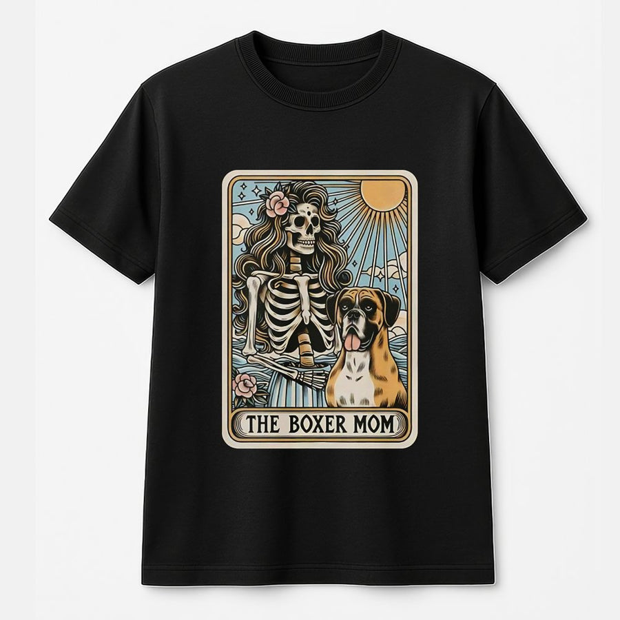 Boxer Mom T-Shirt | Tarot Card Aesthetic Dog Graphic | 100% Cotton Premium Tee | Unique Gift for Dog Lovers and Pet Owners