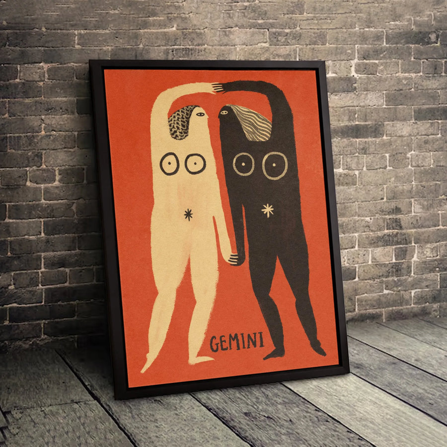 Gemini Zodiac Sign Wall Art | Minimalist Twins Astrology Print | Premium Gallery Wrapped Canvas | Spiritual Horoscope Gift for Her