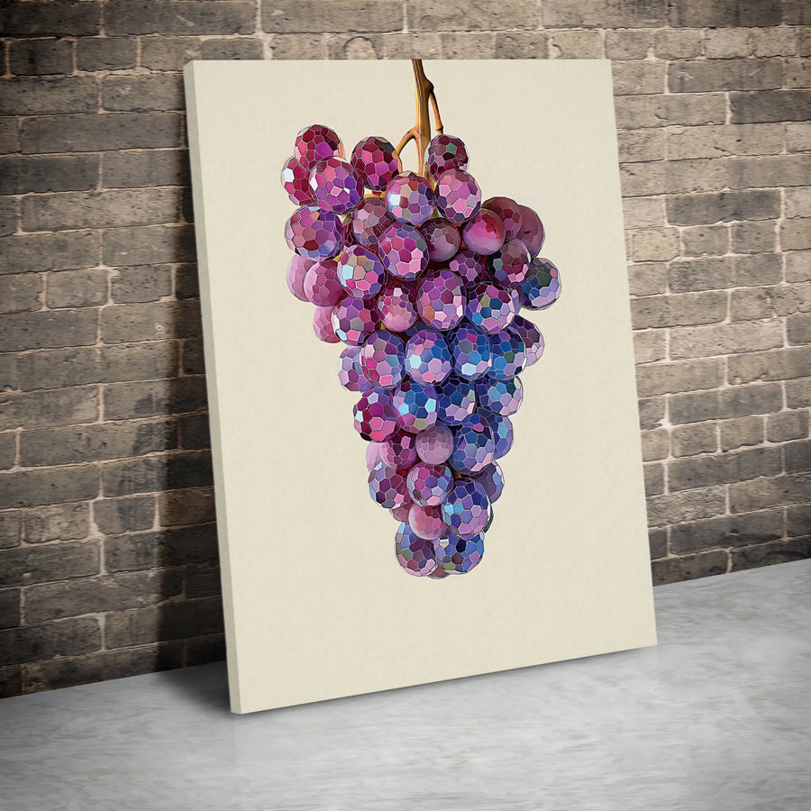 Geometric Grapes Vertical Canvas | Modern Polygonal Fruit Art | Premium Gallery Print | Kitchen & Dining Room Decor Gift