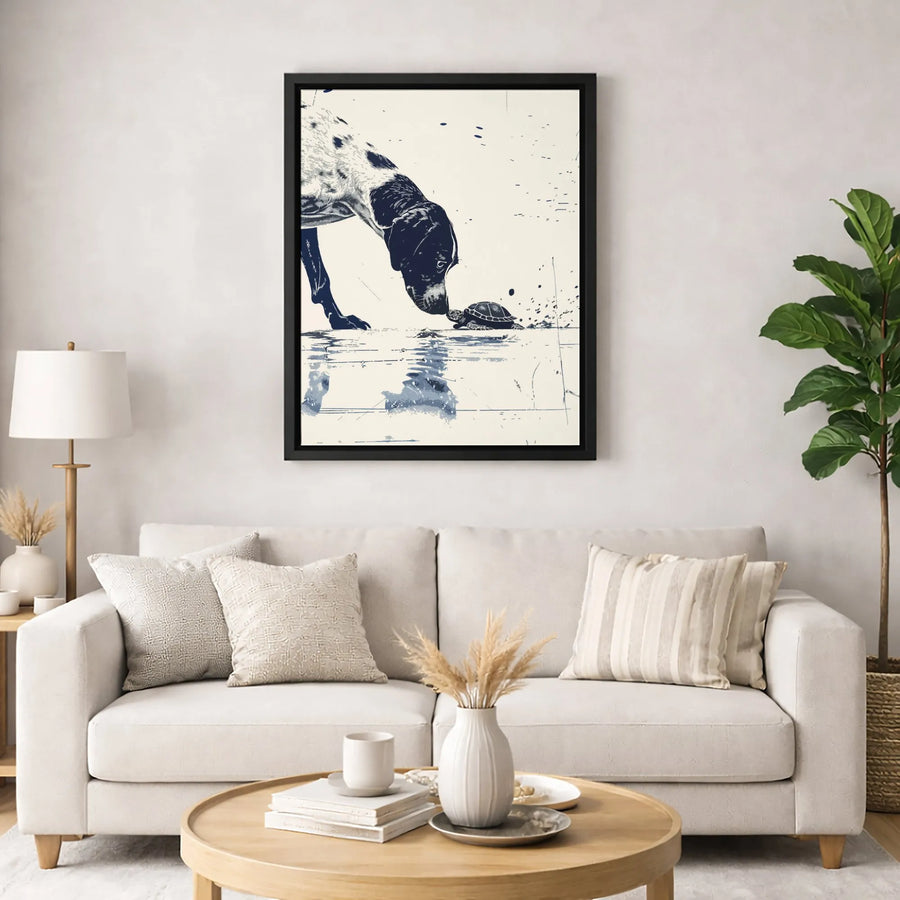 Dog And Turtle Wall Art | Curious Pet Animal Illustration | Premium Gallery Wrapped Canvas | Nature Lovers Home Decor Gift