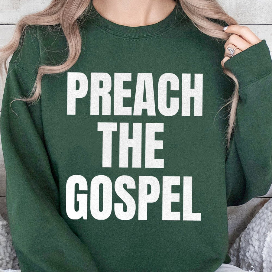 Preach The Gospel Sweatshirt | Minimalist Christian Faith Graphic | Unisex Cotton Blend Crewneck | Gift For Believers & Jesus Followers