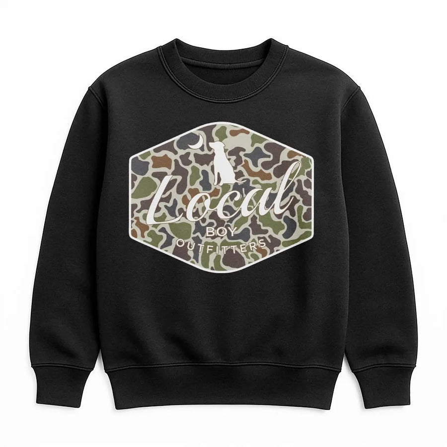 Camo Dog Sweatshirt | Southern Hunting Graphic Print | Premium Cotton Blend | Gift for Outdoorsmen and Duck Hunters