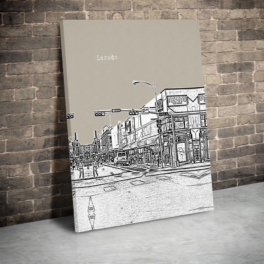 Laredo Texas Canvas Print | Minimalist Cityscape Sketch Art | Premium Gallery Canvas | Modern Texas Home Decor Gift for Traveler