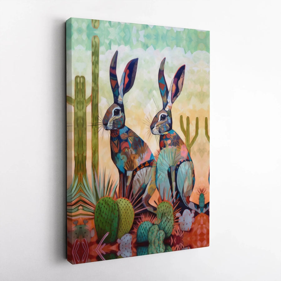 Desert Jackrabbit Canvas Wall Art | Colorful Southwestern Bunny Decor | Premium Gallery-Wrapped Print | Unique Wildlife Gift for Home