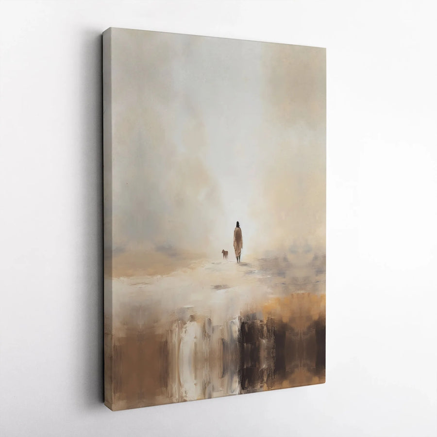 Abstract Person And Dog Canvas Print | Minimalist Horizon Wall Art | Premium Fade-Resistant Gallery Wrap | Modern Home Decor Gift