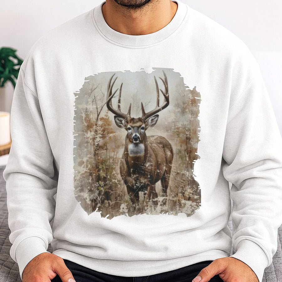 Vintage Deer Sweatshirt | Distressed Buck Wildlife Graphic | Premium Cotton Blend Crewneck | Fall Hunting Gift for Outdoorsmen and Nature Lovers