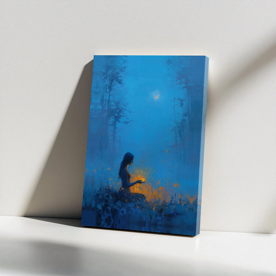 Mystical Forest Woman Canvas Art | Enchanting Moonlight Wall Decor | Premium Gallery Wrapped Canvas | Spiritual Meditation Room Decor Gift