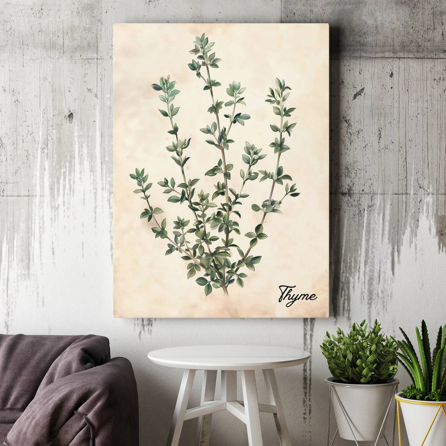 Thyme Botanical Canvas Wall Art | Vintage Herb Illustration Print | Premium Gallery-Wrapped Decor | Farmhouse Kitchen Gift for Gardeners