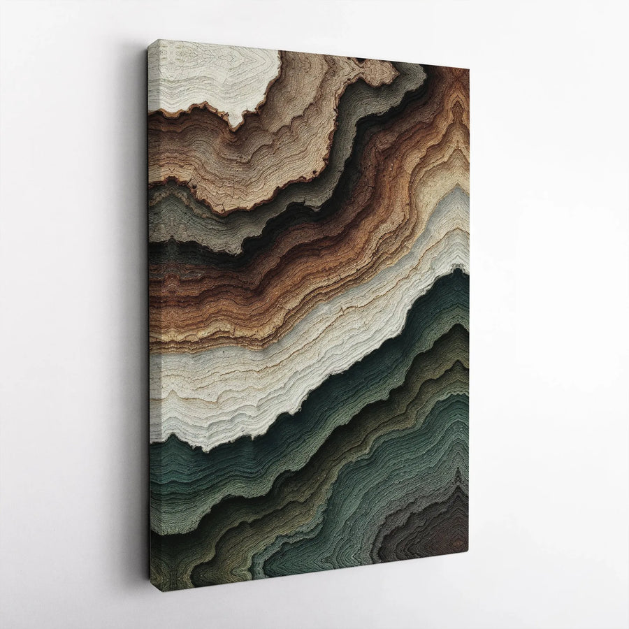 Abstract Earth Tone Wall Art | Geological Agate Layered Canvas | Gallery Wrap Premium Print | Modern Nature Home Decor for Living Room