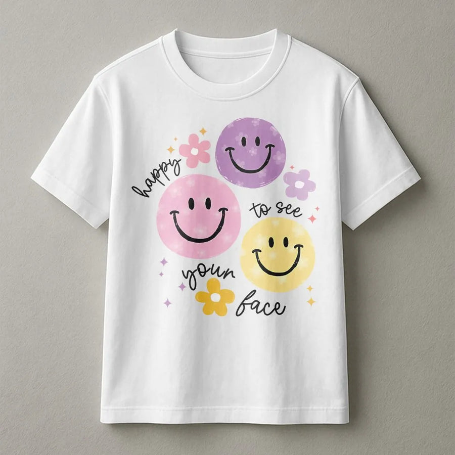 Teacher Appreciation T-Shirt | Cute 'Happy To See Your Face' Smiley Graphic | Premium Soft Cotton Blend | Back to School Gift for New Teachers