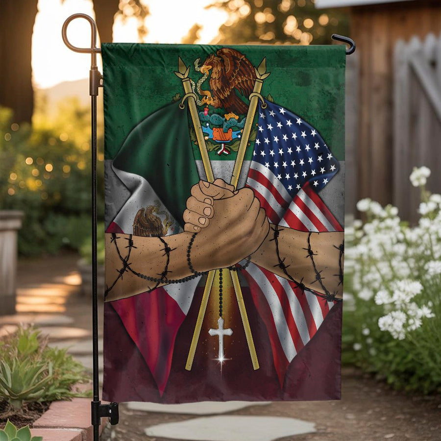 Mexico USA Handshake Garden Flag | Patriotic Dual Heritage Design | Weather-Resistant Premium Polyester | Decorative Outdoor Yard Gift