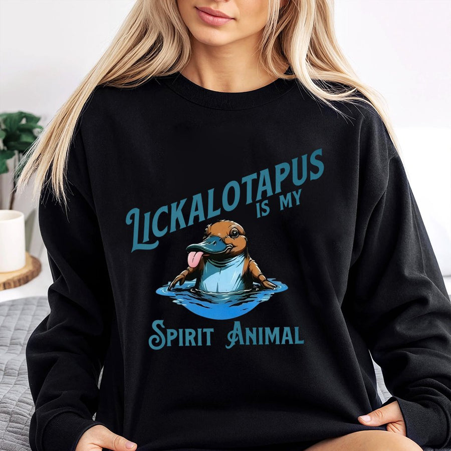 Lickalotapus Spirit Animal Sweatshirt | Funny Platypus Graphic Pullover | Soft Cotton Blend Unisex Apparel | Unique Animal Lover Gift