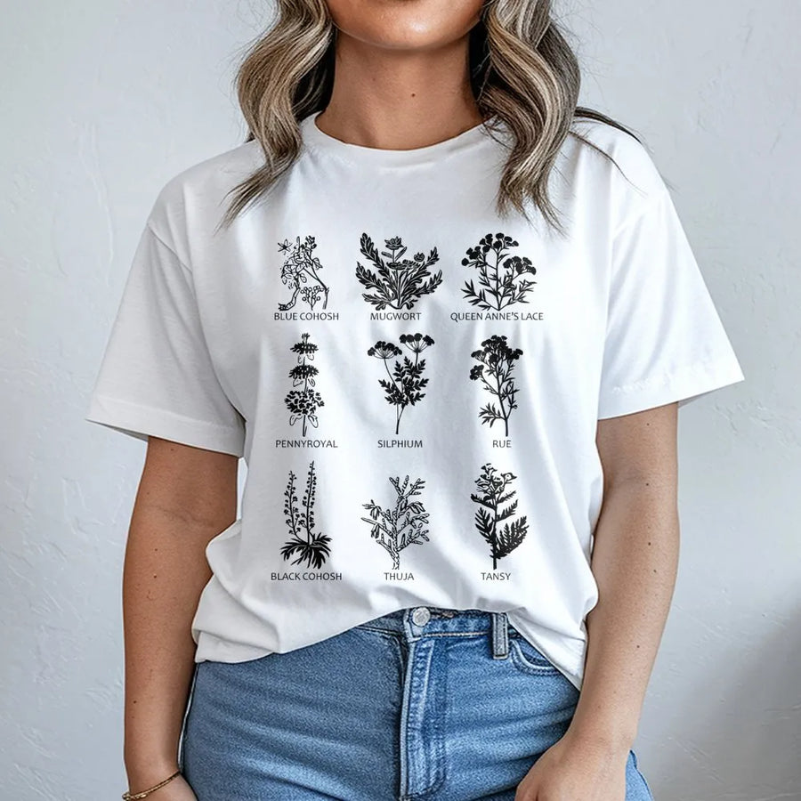 Botanical Herbal Illustration T-Shirt | Vintage Medicinal Plant Print | Soft Premium Cotton Tee | Pro Choice Reproductive Rights Gift for Her