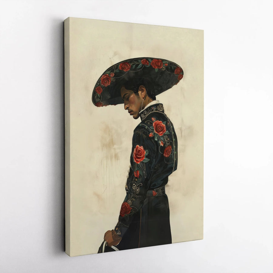 Mariachi Canvas Print | Elegant Charro Suit With Red Roses | Gallery-Wrapped Premium Wall Art | Traditional Mexican Culture Gift for Home Decor
