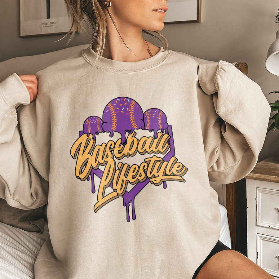 Baseball Lifestyle Sweatshirt | Melting Ice Cream Ball Design | Premium Cotton Blend | Gift for Baseball Fans and Players