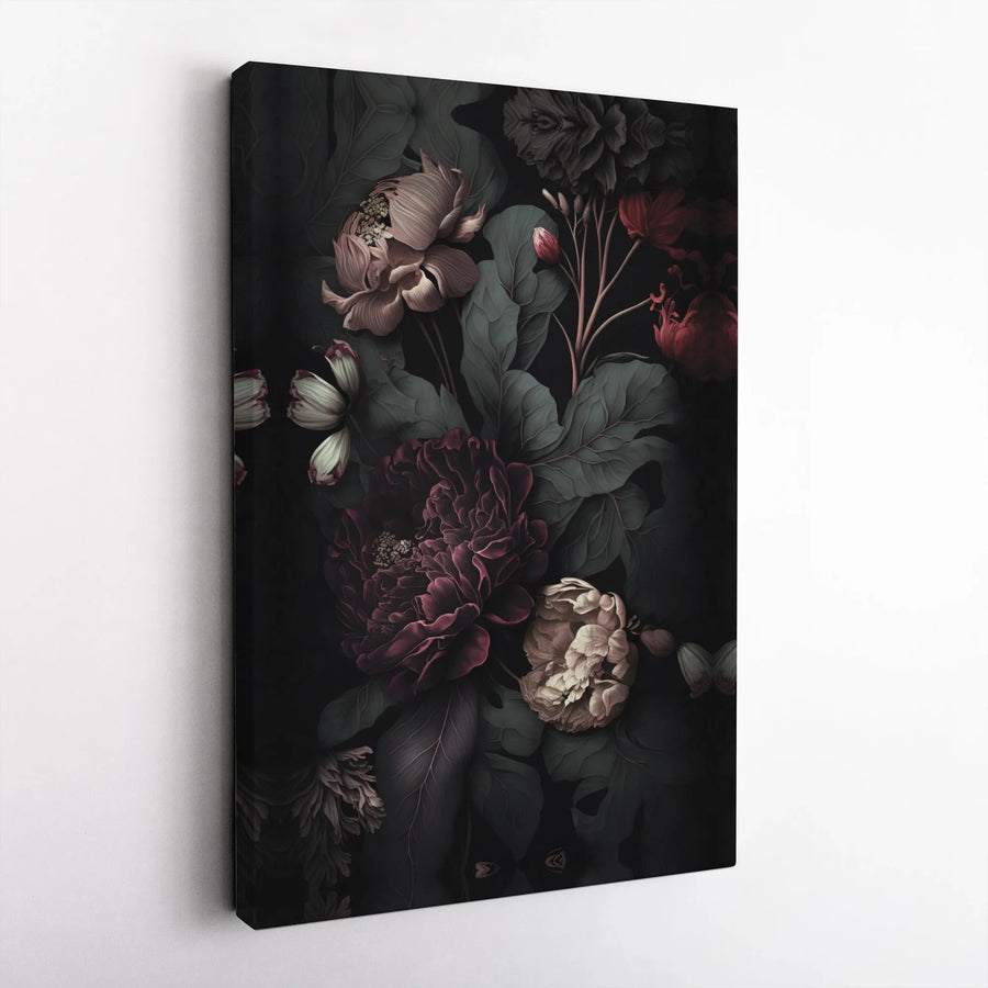Moody Dark Floral Canvas Print | Romantic Peony Oil Painting Style | Premium Gallery Wrap Wall Art | Elegant Home Decor Gift for Her