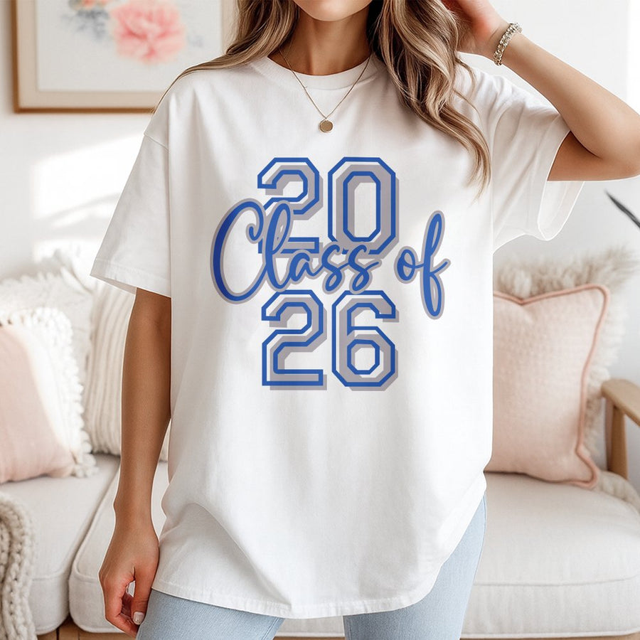 Class of 2026 T-Shirt | Varsity Number Design | 100% Cotton Premium Tee | Graduation Senior Year Gift for High School or College Students