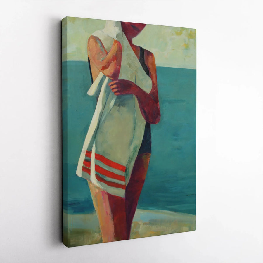 Woman on Beach Canvas Print | Abstract Figurative Painting | Premium Gallery Wrapped Canvas | Coastal Wall Art for Home Decor