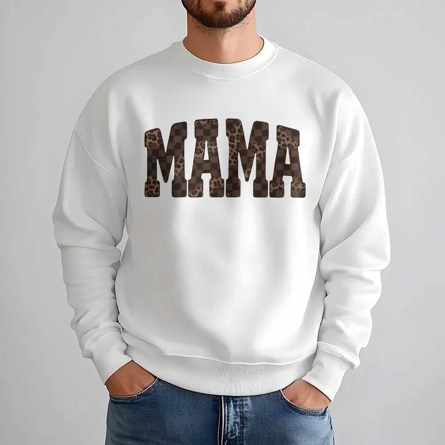 Mama Leopard Print Sweatshirt | Checkerboard Graphic Tee for Moms | Premium Soft Cotton | Mother's Day Gift for Her