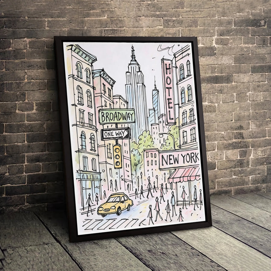 New York City Sketch Canvas Print | Broadway & Empire State Building Art | Gallery-Quality 1.25" Profile | Premium Travel Gift for Home Decor