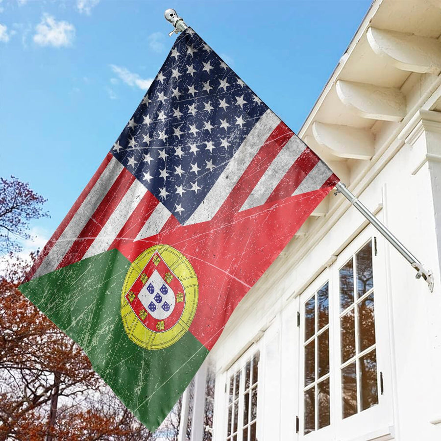 USA-Portugal Split Flag | Distressed Vintage Style Heritage Banner | Premium Weather-Resistant Polyester | Patriotic Gift for Portuguese-American
