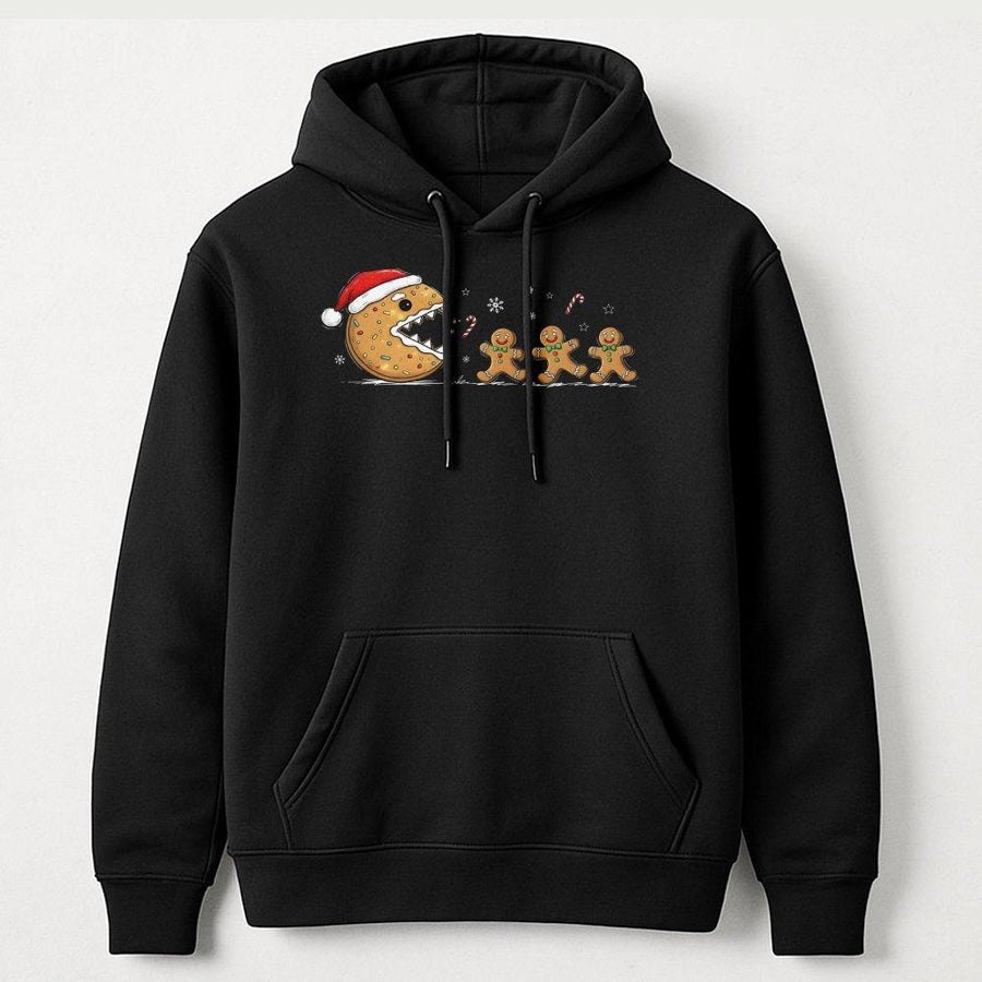 Christmas Gingerbread Man Hoodie | Retro Arcade Cookie Eater Graphic | Premium Cotton Blend | Funny Holiday Gift for Gamers and Christmas Lovers