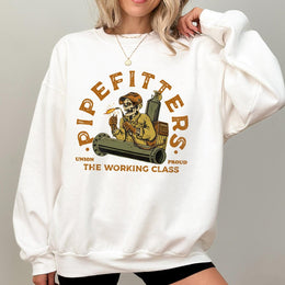 Pipefitter Sweatshirt | Skeleton Welder Design | Premium Cotton Blend | Union Proud Working Class Gift for Plumbers and Tradesmen