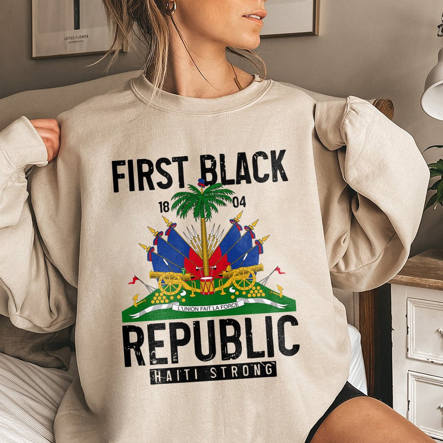 First Black Republic Haiti Sweatshirt | Haitian Flag Emblem & 1804 History | Premium Cotton Blend | Haiti Strong Apparel Gift for Men & Women