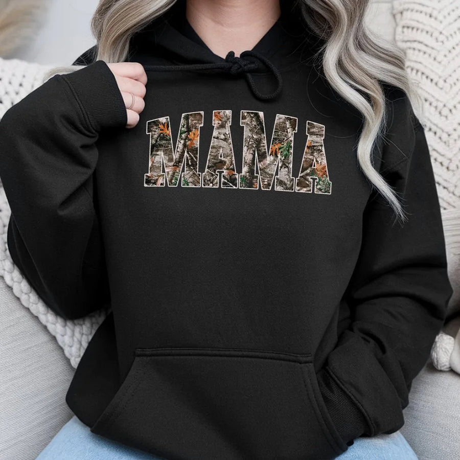 Mama Camo Hoodie | Hunting Woodland Graphic Sweatshirt | Cozy Cotton-Poly Blend | Gift for Outdoor Mom