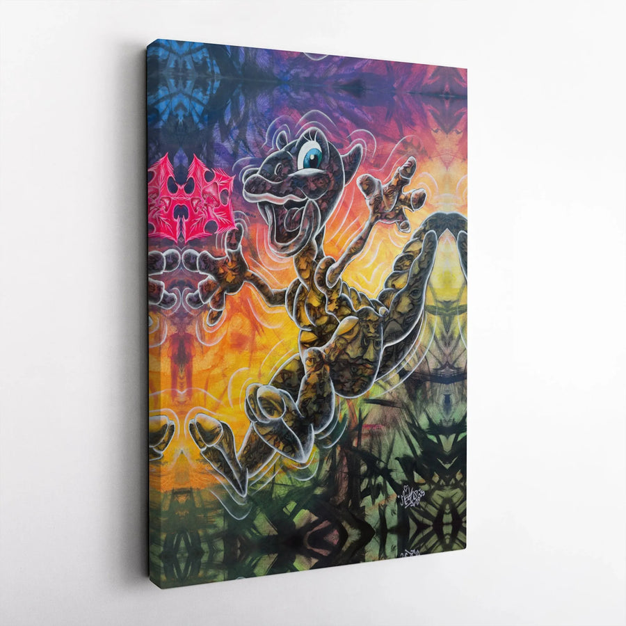 Psychedelic Dragon Wall Art | Abstract Graffiti Creature Canvas | Premium Gallery Wrapped Decor | Fantasy Room Accent for Modern Home
