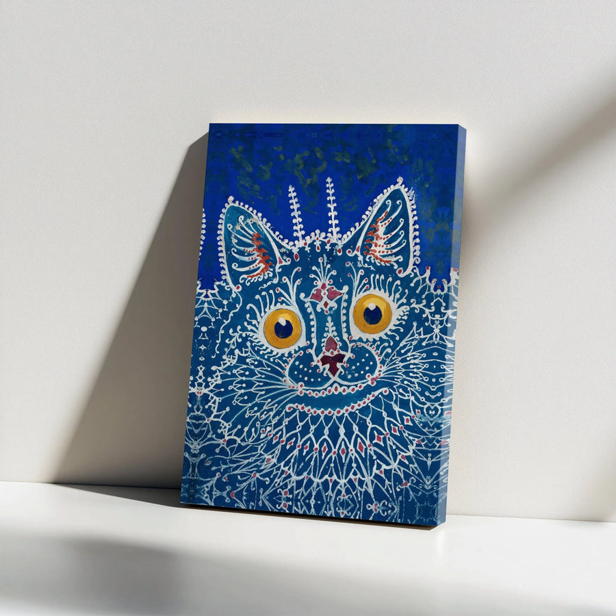 Blue Cat Wall Art | Ornate Psychedelic Floral Pattern | Premium Gallery-Wrapped Canvas | Unique Home Decor Gift for Cat Lovers