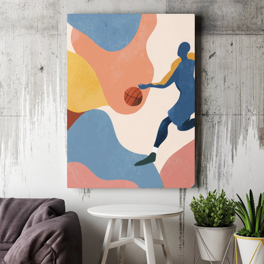 Abstract Basketball Vertical Canvas | Modern Sports Wall Art | Premium Gallery Canvas Print | Gift for Sports Fan & Game Room Decor