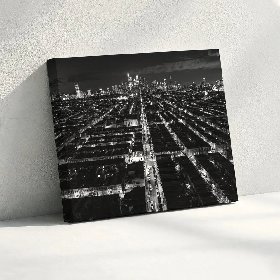 Philadelphia Skyline Canvas Art | Black and White Night Photography Print | Premium 1.25" Thick Profile | Modern Office & Home Decor Gift