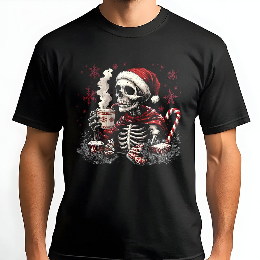 Skeleton Santa T-Shirt | Funny Christmas Graphic Tee | Premium 100% Cotton Holiday Apparel | Unique Gothic Xmas Gift for Men and Women