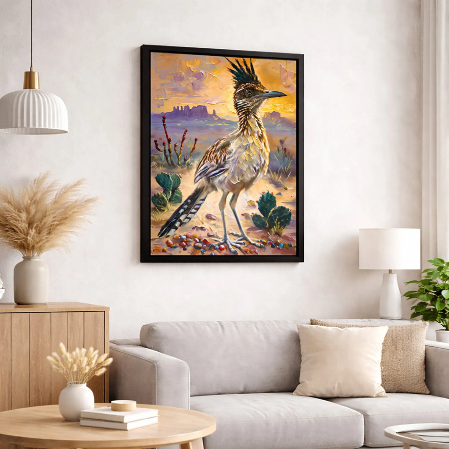 Roadrunner Canvas Wall Art | Impressionist Southwestern Desert Landscape | Premium Gallery-Wrapped Print | Nature Lover Home Decor Gift