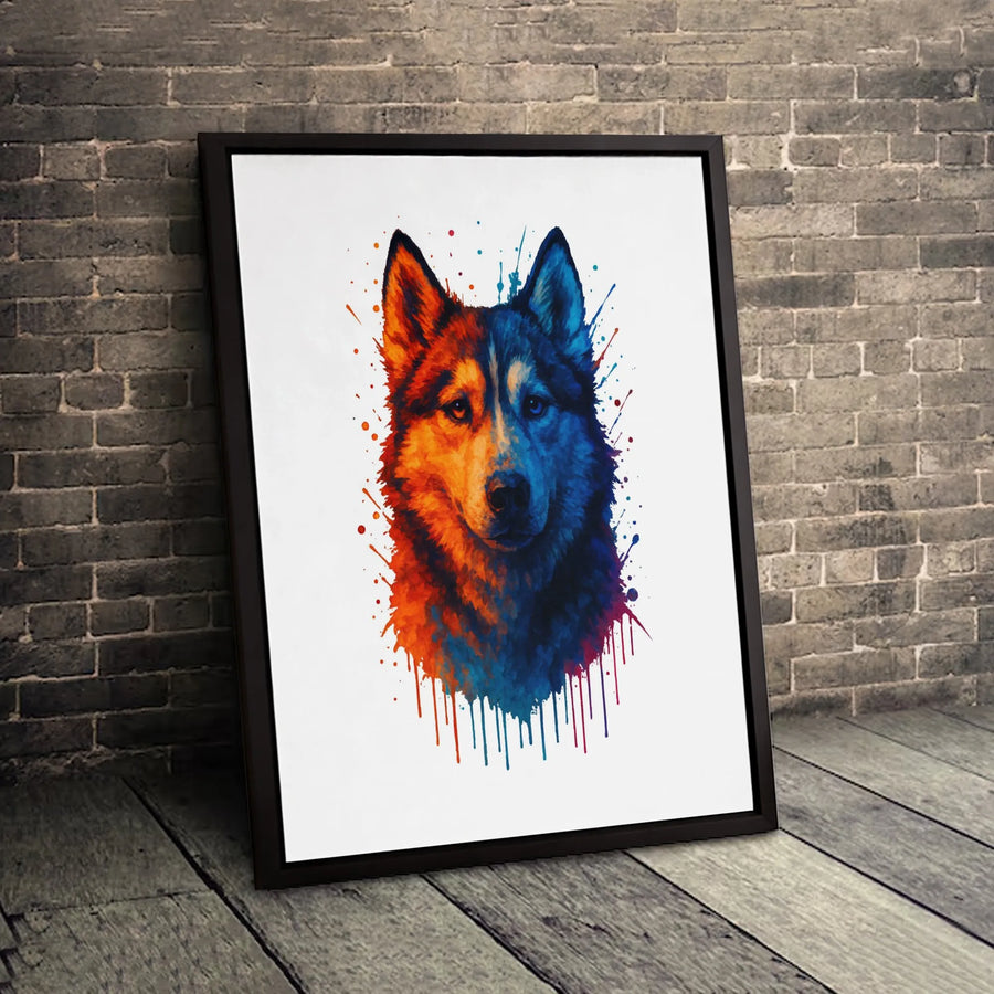 Siberian Husky Canvas Wall Art | Abstract Watercolor Paint Splatter Design | Premium Fade-Resistant Print | Modern Home Decor Gift