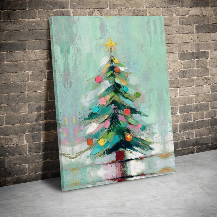 Abstract Christmas Tree Canvas Art | Painterly Holiday Wall Decor | Gallery Wrapped Premium Print | Festive Modern Seasonal Gift for Home