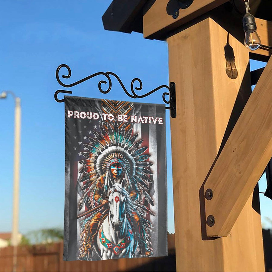 Proud To Be Native Garden Flag | American Indian Warrior Print | Premium Weather-Resistant Polyester | Outdoor Yard Decor Gift