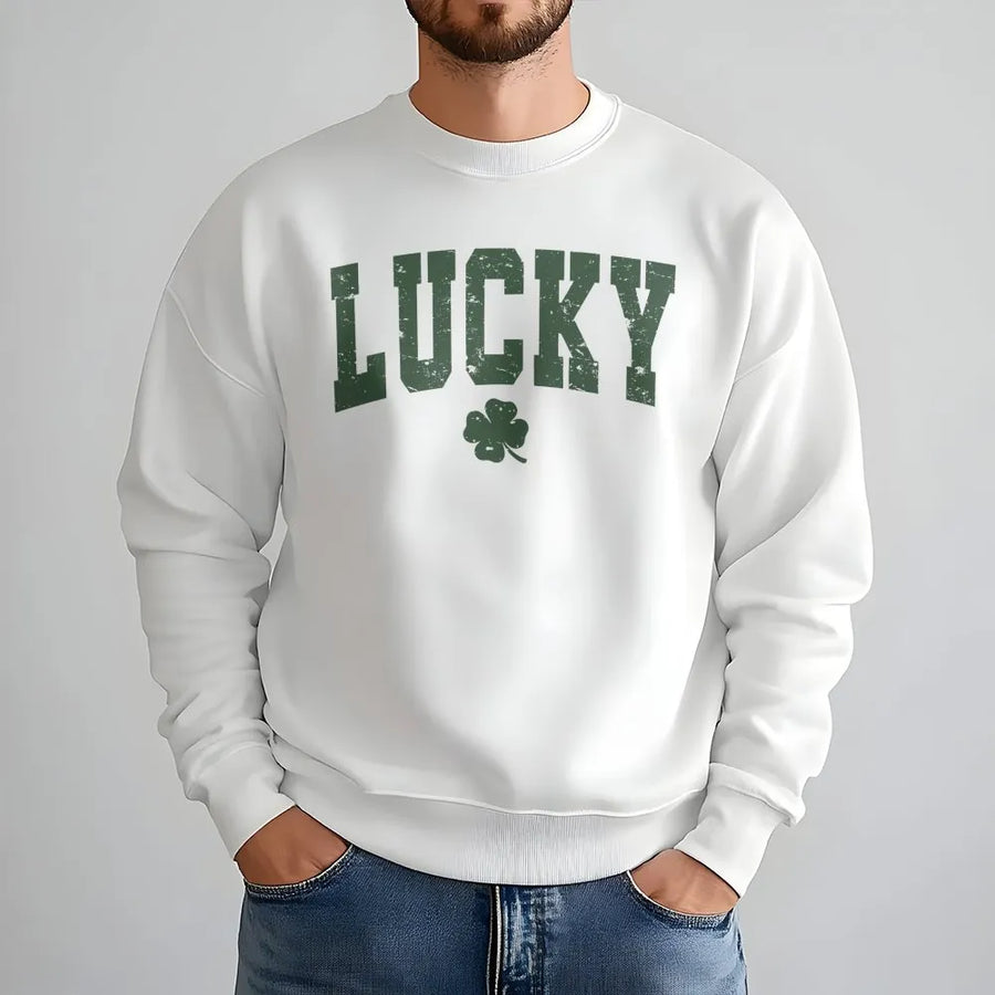 Lucky Shamrock Sweatshirt | Vintage Distressed Graphic Crewneck | Premium Cotton Blend | St Patricks Day Gift for Women and Men