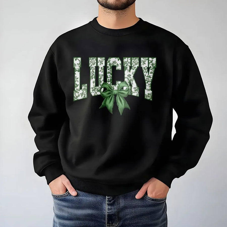 Lucky St Patrick's Day Sweatshirt | Coquette Bow Floral Print | Premium Cotton Blend | Aesthetic Holiday Gift for Women and Girls