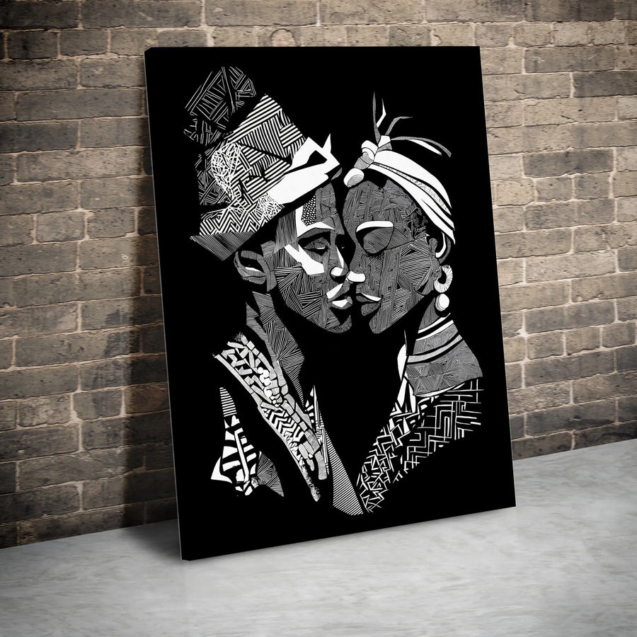 Black Love Wall Art Canvas | Abstract Geometric Portrait | Premium Gallery Wrapped Canvas | Afrocentric Home Decor Gift
