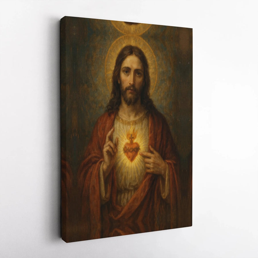 Sacred Heart of Jesus Canvas Wall Art | Classical Religious Portrait | Premium Gallery-Wrapped Print | Spiritual Home Decor Gift