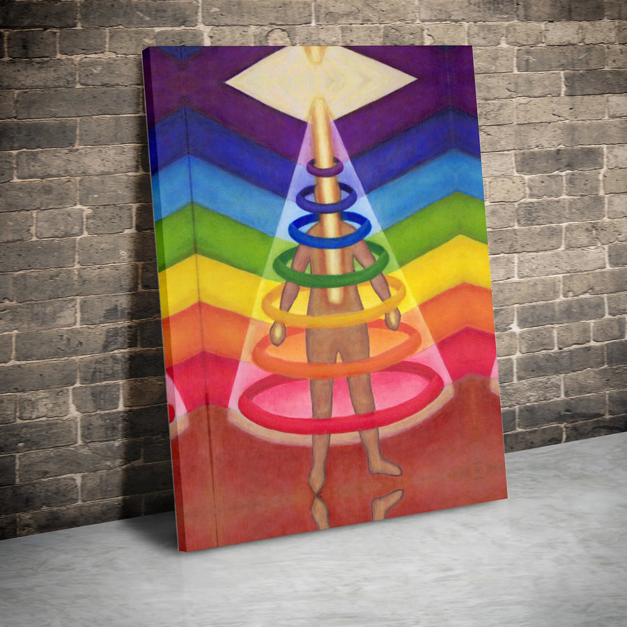 Chakra Energy Canvas Wall Art | Spiritual Human Figure With Rainbow Aura | Premium Gallery Wrapped Decor | Healing Home Office Gift